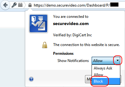 Firefox notifications option: Block