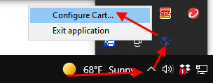 Options: "Configure Cart" and "Exit application"