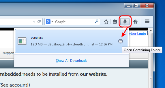 Screencap showing Downloads icon