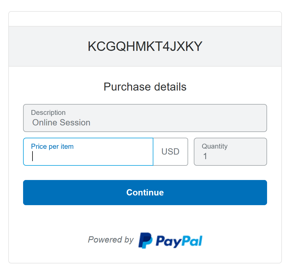 Example of PayPal payment screen