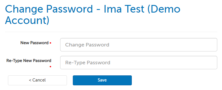 Change password page; two fields to enter the password twice.