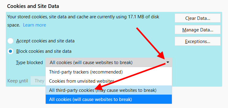 Reduce cookie restriction to "Block: All third-party cookies"