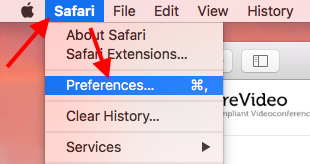 Safari menu, Preferences option