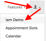 Profile menu dropdown, "Iam Demo" first option