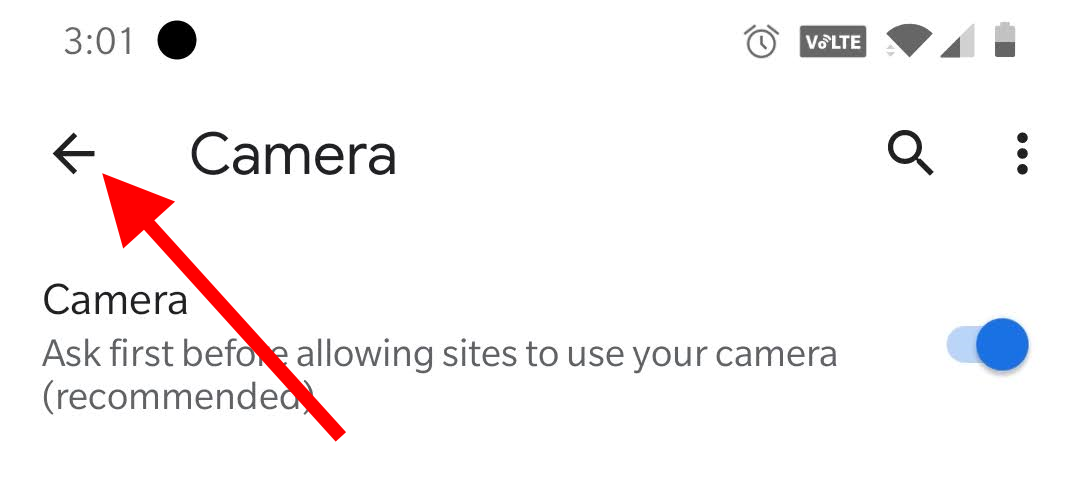 Arrow pointing to the back arrow to the left of "Camera"